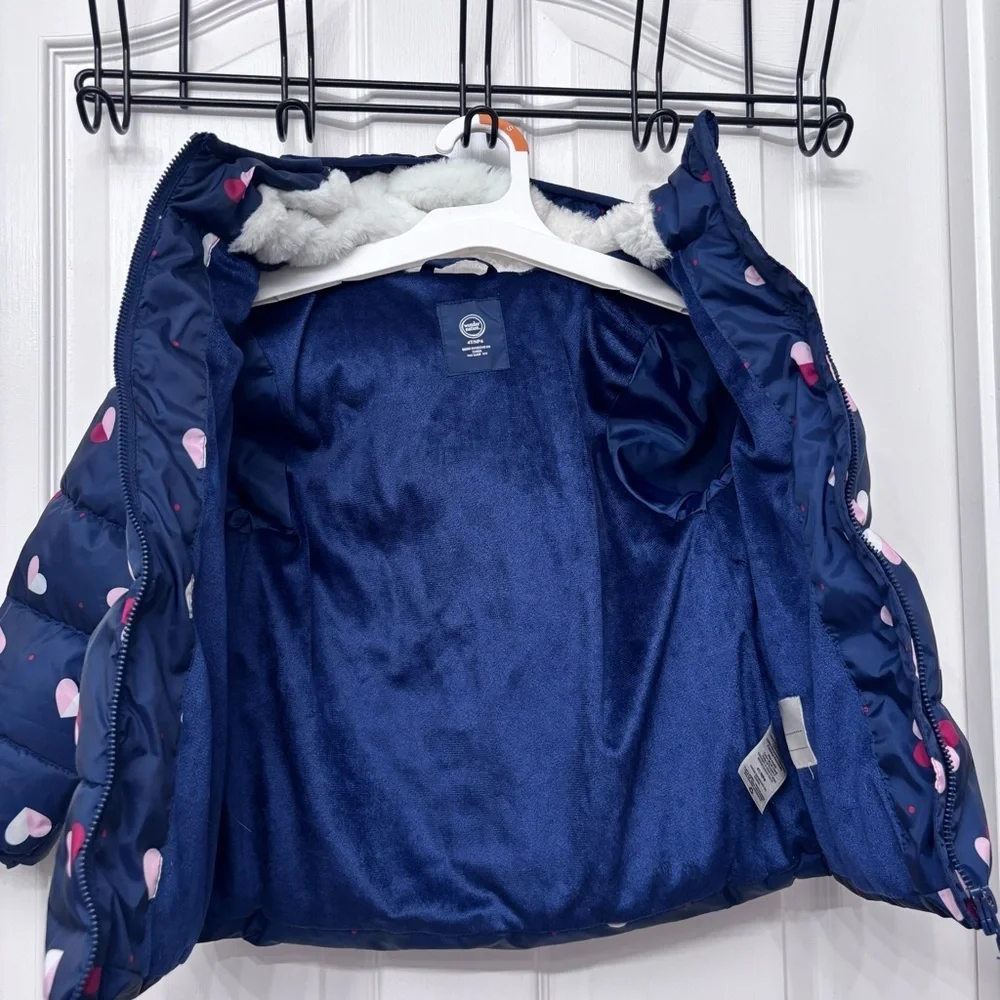 Navy Heart Print Puffer Jacket | Wonder Nation 4T